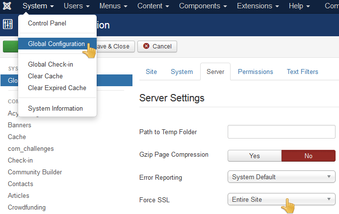 How to enable SSL/HTTPS on your Joomla site?