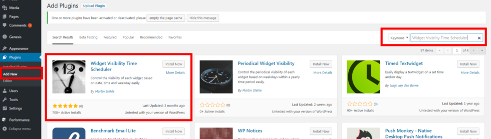 Search for Widget Visibility Time cheduler