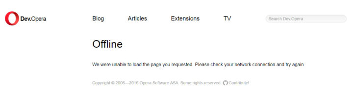 Opera Progressive Web App Offline Page