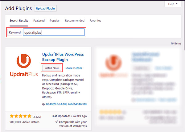 backup wordpress website updraft plugin install