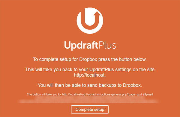 backup plugin confirm dropbox integration